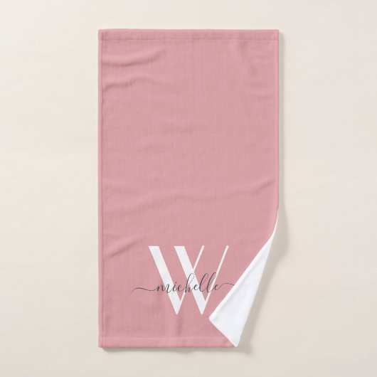 Elegant Monogram Blush Roze Name Script Bad Handdoek (Handdoek)