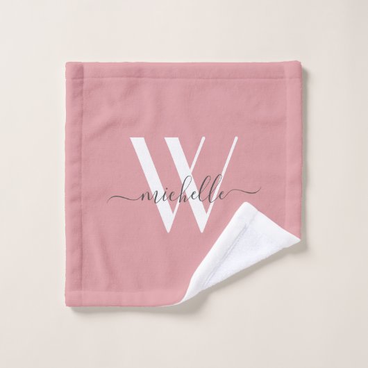 Elegant Monogram Blush Roze Name Script Bad Handdoek (Wasdoekje)