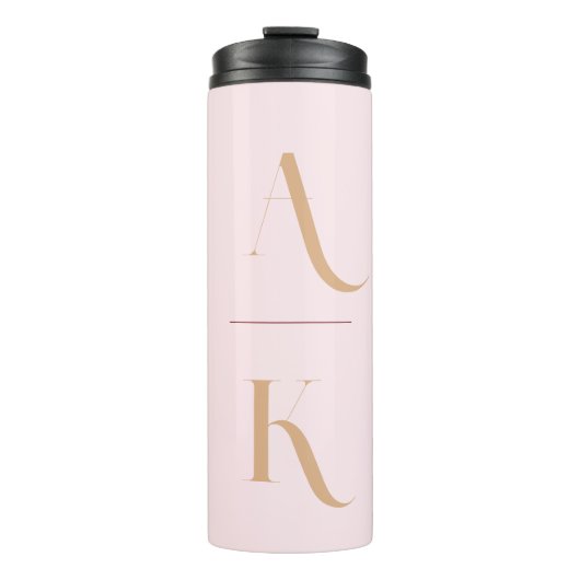 Elegant monogram blush roze reizen thermosbeker (Voorkant)