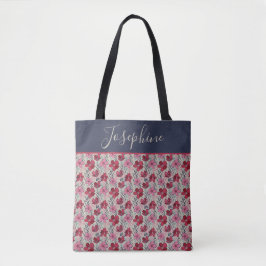 Elegant Monogram Blush Roze & Rood Tote Bag