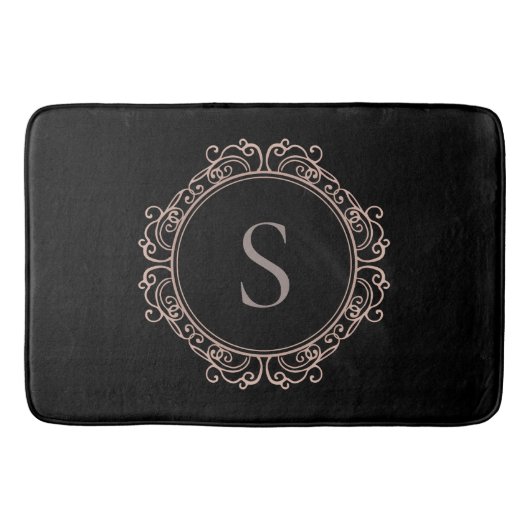 Elegant Monogram Blush Zwart Badmat (Voorkant)
