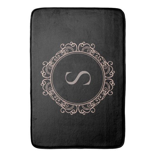 Elegant Monogram Blush Zwart Badmat (Voorkant Verticaal)