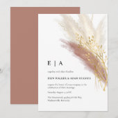 Elegant Monogram Boho Roze Goud Pampas Gras Invit Kaart (Voorkant / Achterkant)