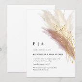 Elegant Monogram Boho Roze Gouden Pampas Gras Kaart (Voorkant / Achterkant)