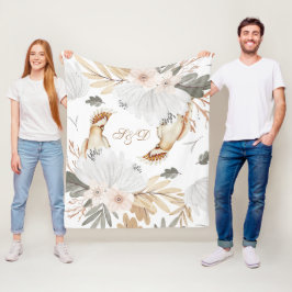 Elegant Monogram Boho Waterverf bloemen & vogels Fleece Deken