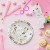 Elegant Monogram Boho Waterverf bloemen & vogels Papieren Bordje (Feest)