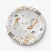 Elegant Monogram Boho Waterverf bloemen & vogels Papieren Bordje (Voorkant)