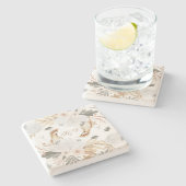 Elegant Monogram Boho Waterverf bloemen & vogels Stenen Onderzetter (Zijkant)