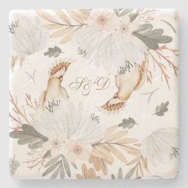 Elegant Monogram Boho Waterverf bloemen & vogels Stenen Onderzetter
