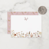 Elegant Monogram Boho Waterverf Wildflower Bloemen Notitiekaartje (Voorkant / Achterkant in situ)
