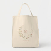 Elegant Monogram Boho Wildflower Wreater Bridesmai Tote Bag (Voorkant)