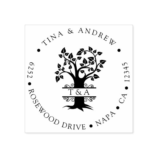 Elegant monogram boom retouradres rubberstempel (Afrduk)