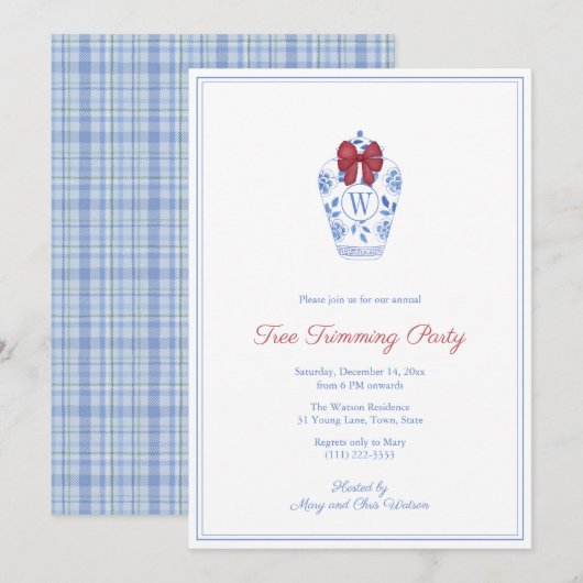 Elegant monogram boom trimmen kerstfeest kaart (Voorkant / Achterkant)