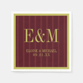 Elegant Monogram Bordeaux Streep Patroon Trouwdag Servet (Voorkant)