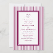 Elegant Monogram Bos Wijnrood Gestreepte Trouw- Kaart (Voorkant)