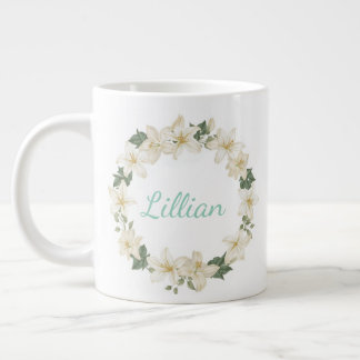 Elegant Monogram Botanical Lily Design   Grote Koffiekop