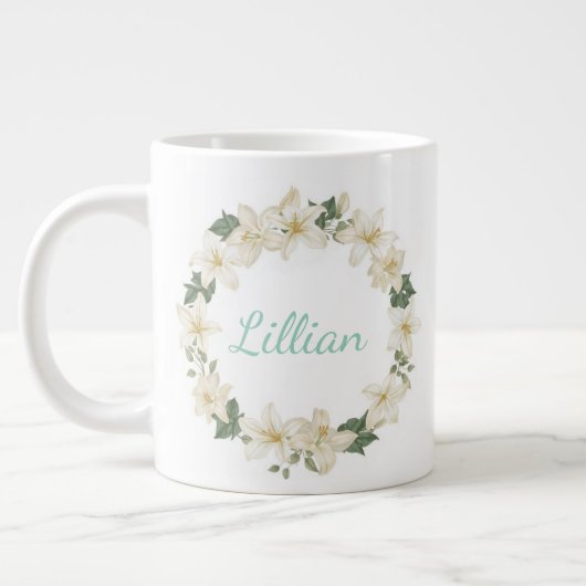 Elegant Monogram Botanical Lily Design Grote Koffiekop (Links)