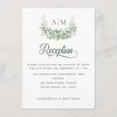 Elegant Monogram Botanical Wedding Reception Informatiekaartje (Voorkant)