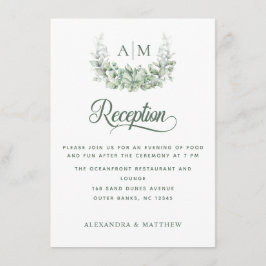 Elegant Monogram Botanical Wedding Reception Informatiekaartje