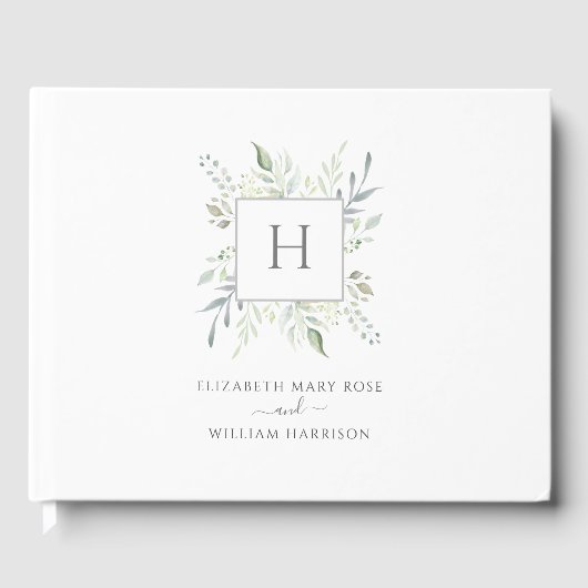 Elegant Monogram Botanische Bruiloft Gastenboek (Voorkant)