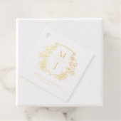 Elegant Monogram Botanische Crest Bruiloft Goud Bedankjes Labels (Met doos)