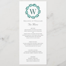 Elegant Monogram Botanische Groene Blauwgroen Brui Menu