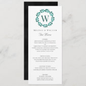 Elegant Monogram Botanische Groene Blauwgroen Brui Menu (Voorkant / Achterkant)