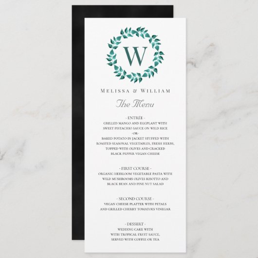 Elegant Monogram Botanische Groene Blauwgroen Brui Menu (Voorkant / Achterkant)