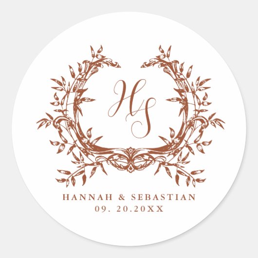 Elegant monogram botanische kam ronde sticker (Voorkant)