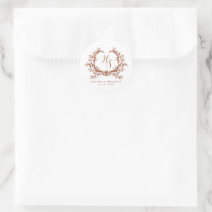 Elegant monogram botanische kam ronde sticker