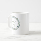Elegant Monogram Botanische krans Koffiemok (Voorkant links)