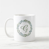 Elegant Monogram Botanische krans Koffiemok (Links)