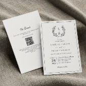 Elegant Monogram Botanische Krans QR Code Bruiloft Kaart
