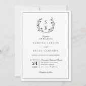 Elegant Monogram Botanische Krans QR Code Bruiloft Kaart (Voorkant)