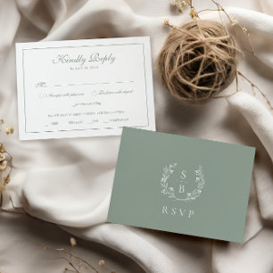 Elegant Monogram Botanische krans RSVP Sage Groen Informatiekaartje