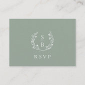 Elegant Monogram Botanische krans RSVP Sage Groen Informatiekaartje (Achterkant)