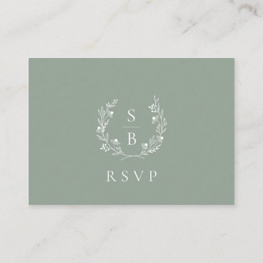 Elegant Monogram Botanische krans RSVP Sage Groen Informatiekaartje (Achterkant)