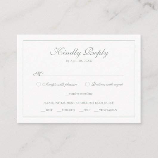 Elegant Monogram Botanische krans RSVP Sage Groen Informatiekaartje (Voorkant)