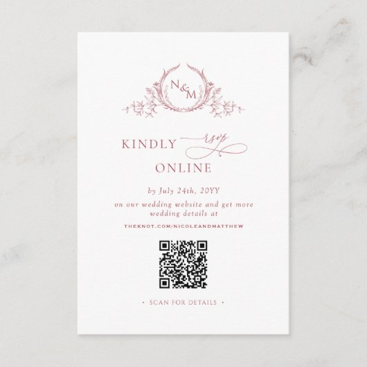 Elegant Monogram Bourgogne RSVP Online QR Code Informatiekaartje (Voorkant)