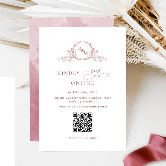 Elegant Monogram Bourgogne RSVP Online QR Code Informatiekaartje