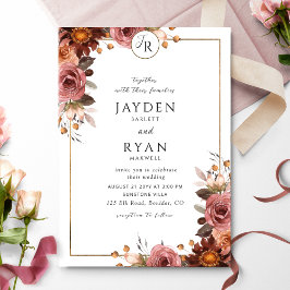 Elegant Monogram Bourgondië en Blush Wedding Kaart