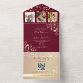 Elegant Monogram Bourgondië en gouden bruiloft All In One Uitnodiging (Binnen)