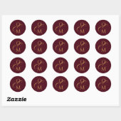 Elegant monogram | Bourgondische bruiloft Ronde Sticker (Vel)