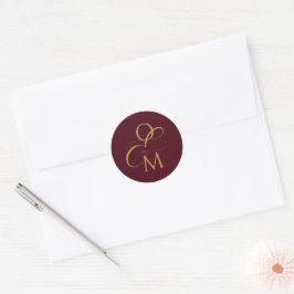 Elegant monogram | Bourgondische bruiloft Ronde Sticker