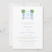 Elegant Monogram Boxwood Jongen Doop Viering Kaart (Voorkant)