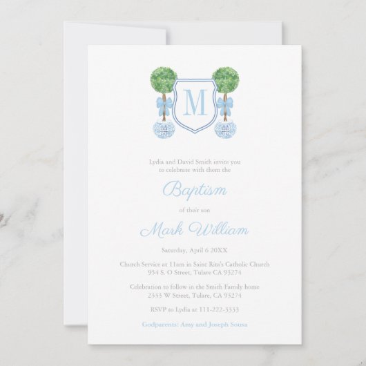 Elegant Monogram Boxwood Jongen Doop Viering Kaart (Voorkant)