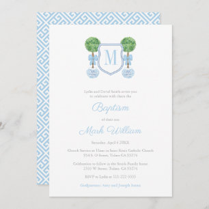 Elegant Monogram Boxwood Jongen Doop Viering Kaart