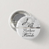 Elegant Monogram Bridal Party White Satin Design Button (Voorkant /achterkant)
