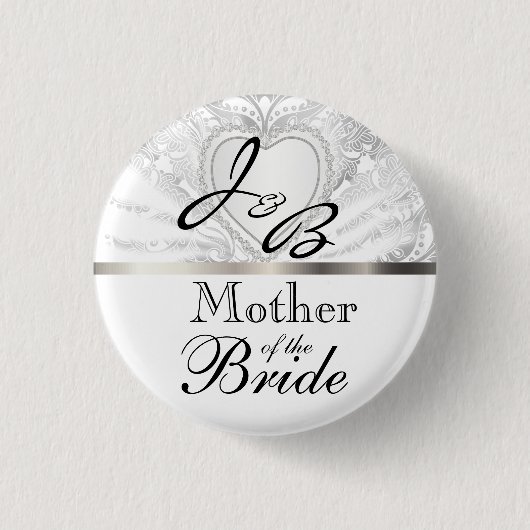 Elegant Monogram Bridal Party White Satin Design Button (Voorkant)