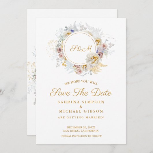 Elegant Monogram Bride Groom Name Wedding Save The Date (Voorkant / Achterkant)